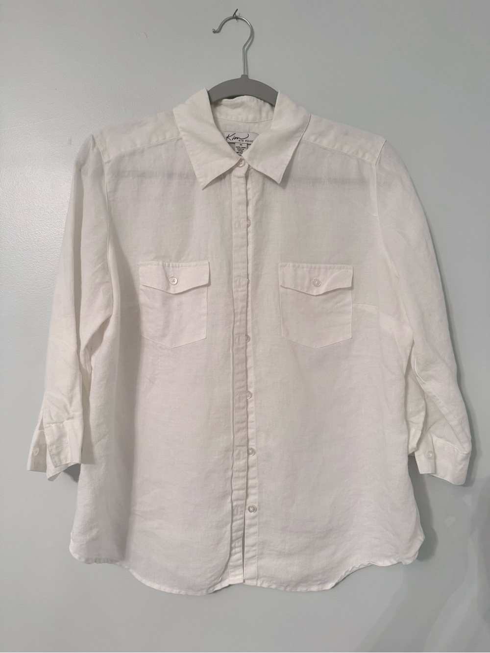 Kim Rogers White Casual Button-Down Linen Shirt with Front Pockets